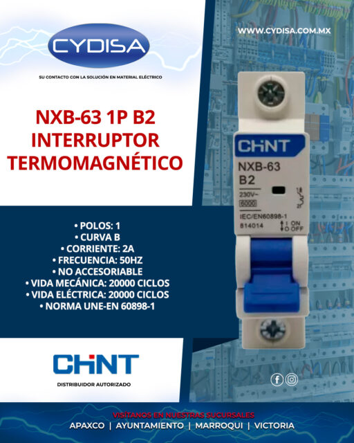 Interruptor termomagnético NXB-63 1P B2 de Chint.

Polos 1, curva B, corriente 2A, frecuencia 50HZ, no accesoriable, vida mecánica 20000 ciclos, vida eléctrica 20000 ciclos, norma UNE-EN 60898-1

¡Pregunta a tu vendedor por la mejor opción para tu proyecto!

📍Apaxco
WhatsApp 5570110666 | 5561336880

📍Ayuntamiento
WhatsApp 5560674009

📍Marroqui
WhatsApp 5569610097 | 5620936028 | 5578845557 | 5643542602

📍Victoria
WhatsApp 5569620781 | 5563585987 | 5530733850 | 5652049899

#chint #chintmexico #materialelectrico #interruptortermomagnético #interruptortermomagnéticochint