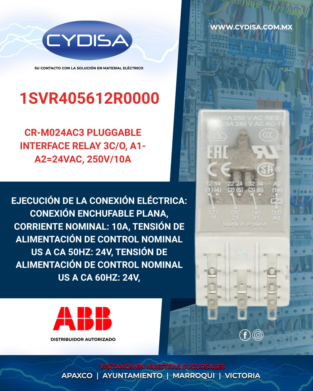 Relé electromagnético miniatura  CR-M024AC3 de ABB.

Enchufable, diseñado para control industrial, alta corriente de conmutación de 10A, bobina de control 24 CA.

¡Encuéntralo en nuestra tienda en línea y en sucursales!

📍Apaxco
WhatsApp 5570110666 | 5561336880

📍Ayuntamiento
WhatsApp 5560674009

📍Marroqui
WhatsApp 5569610097 | 5620936028 | 5578845557 | 5643542602

📍Victoria
WhatsApp 5569620781 | 5563585987 | 5530733850 | 5652049899

#abb #abbmexico #materialelectrico #releelectromagnetico #releelectromagneticoabb