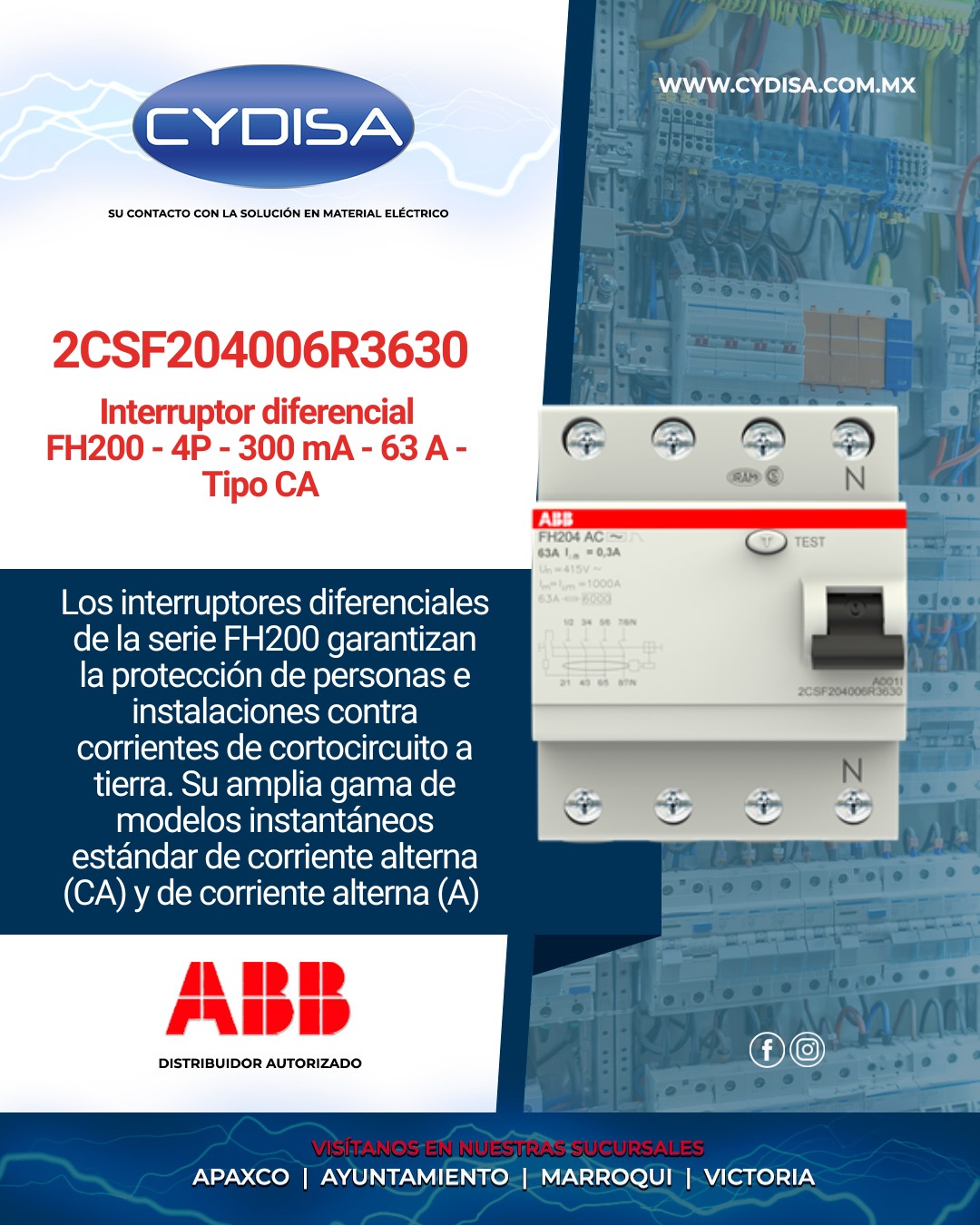 Interruptor diferencial FH204 AC-63/0.3  de ABB.

Se la serie FH200, corriente nominal 63A, corriente de fuga 0.3A a 300A, polos 4, clase de corriente de fuga Tipo CA, tensión nominal de trabajo 230-400V AC, frecuencia 50/60 Hz, montaje Carril DIN, dimensiones 70x85x69 mm.

¡Somos distribuidores autorizados!

📍Apaxco
WhatsApp 5570110666 | 5561336880

📍Ayuntamiento
WhatsApp 5560674009

📍Marroqui
WhatsApp 5569610097 | 5620936028 | 5578845557 | 5643542602

📍Victoria
WhatsApp 5569620781 | 5563585987 | 5530733850 | 5652049899

#abb #abbmexico #materialelectrico #interruptor #interruptorabb