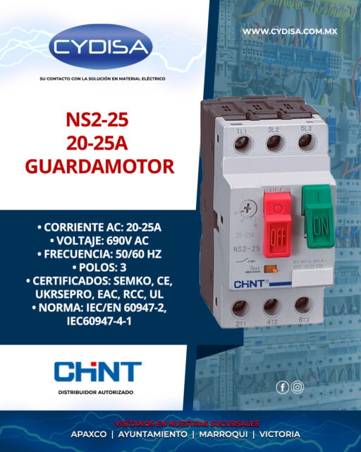 Guardamotor NS2-25 20-25A de Chint.

Corriente AC: 20-25A, voltaje: 690V AC, frecuencia: 50/60 HZ, polos: 3, certificados: SEMKO, CE, UKRSEPRO, EAC, RCC, UL, norma: IEC/EN 60947-2, IEC60947-4-1

¡Encuéntralo en nuestras cuatro sucursales!

📍Apaxco
WhatsApp 5570110666 | 5561336880

📍Ayuntamiento
WhatsApp 5560674009

📍Marroqui
WhatsApp 5569610097 | 5620936028 | 5578845557 | 5643542602

📍Victoria
WhatsApp 5569620781 | 5563585987 | 5530733850 | 5652049899

#chint #chintmexico #materialelectrico #guardamotor #guardamotorchint