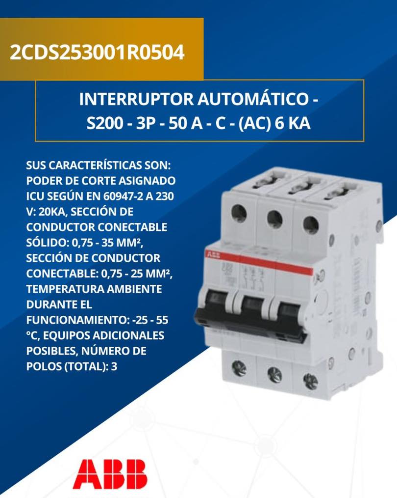 Interruptor termomagnético S203-C50 de ABB.

Corriente nominal 50 A, número de polos 3, curva C, capacidad de corte 6 kA, tensión de trabajo 400 V / 440 V CA, montaje riel DIN, certificaciones: IEC 60898-1 e IEC 60947-2

¡Encuéntralo en línea y sucursal!

📍Apaxco
WhatsApp 5570110666 | 5561336880
https://maps.app.goo.gl/AhgGQNV8xceGWWCq7

📍Ayuntamiento
WhatsApp 5560674009
https://maps.app.goo.gl/fcMwWfqeYs9vZf9g7

📍Marroqui
WhatsApp 5569610097 | 5620936028 | 5578845557 | 5643542602
https://maps.app.goo.gl/v7PprT41EnBp2sgr8

📍Victoria
WhatsApp 5569620781 | 5563585987 | 5530733850 | 5652049899
https://maps.app.goo.gl/SLubEGBhqHqZ6swZ6

#abb #abbmexico #materialelectrico #interruptorautomático #interruptorautomáticoabb